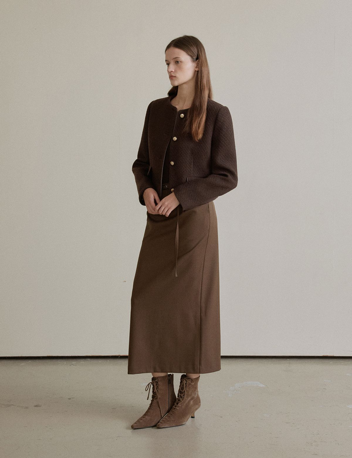 더엘로(THEELO) Belted Skirt (Brown)
