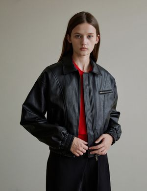 Leather zip-up jumper (Black)