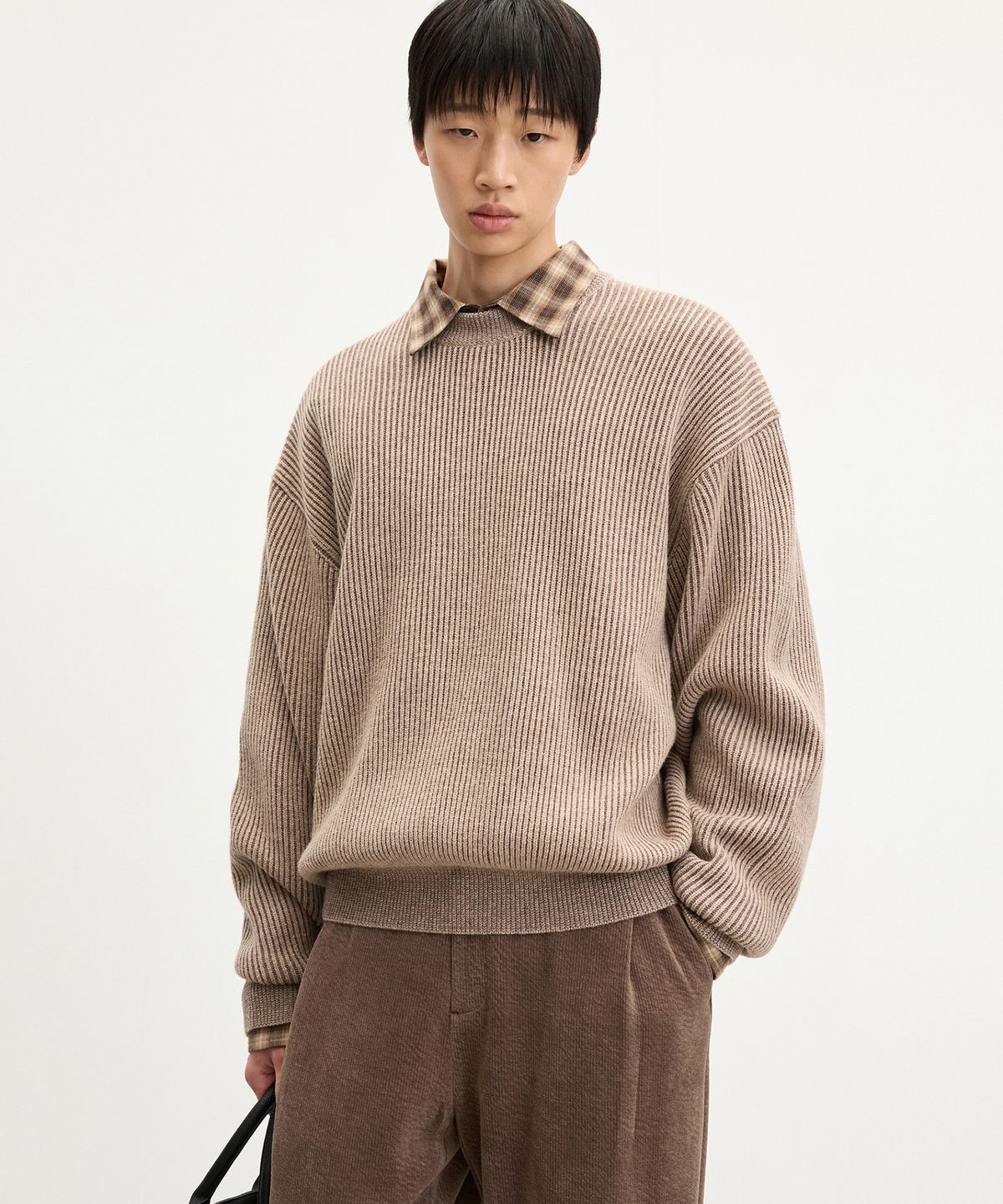 티엔지티(TNGT) Contrast Ribbed Knit Top (Vintage Brown) TNSW5F113W2