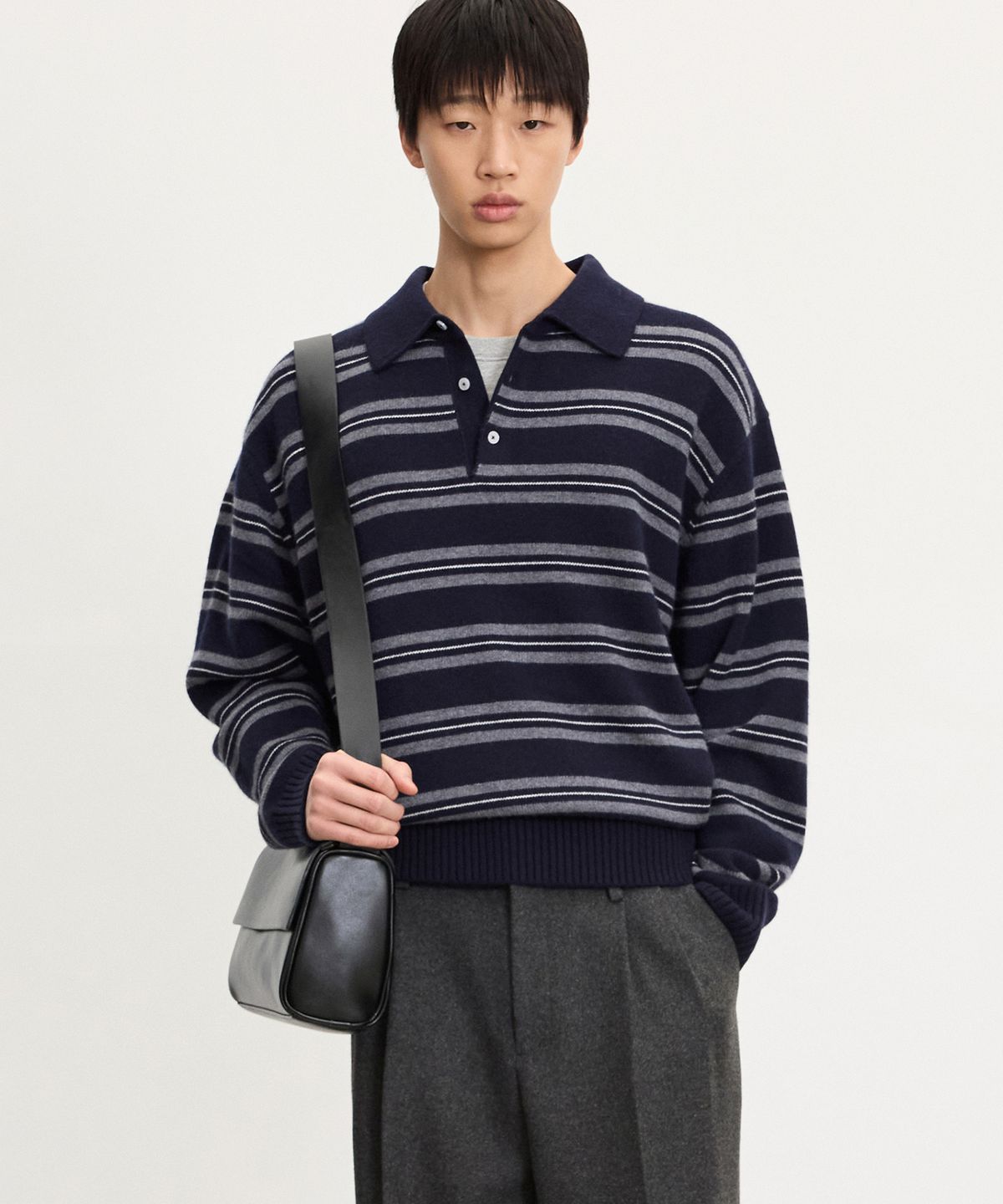 티엔지티(TNGT) Oversized Stripe Polo Knit Top (Navy) TNSW5F112N2