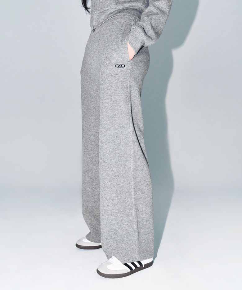 W KNIT LIKE SEMI WIDE PANTS [MELANGE GREY]