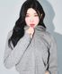 W KNIT LIKE SEMI CROP HOODIE ZIP-UP [MELANGE GREY]