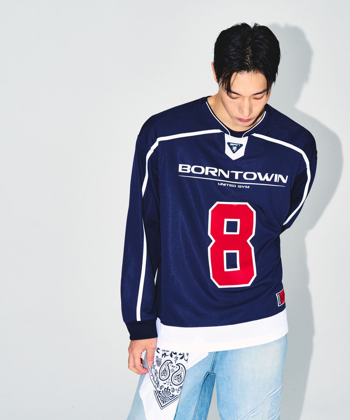 본투윈(BORN TO WIN) LINE TAPING RUGBY LONG SLEEVE [NAVY]