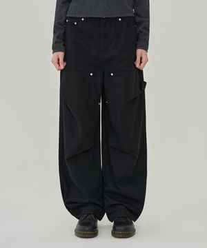 W 더블니 턱 와이드 팬츠 (BLACK)