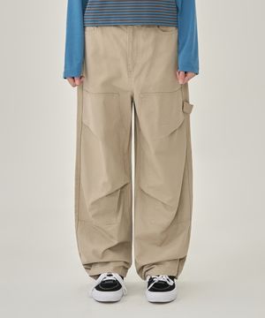 W 더블니 턱 와이드 팬츠 (BEIGE)