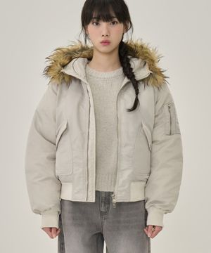 W 퍼 후드 MA-1 점퍼 (IVORY)