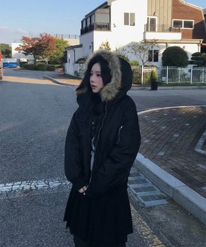 W 퍼 후드 MA-1 점퍼 (BLACK)