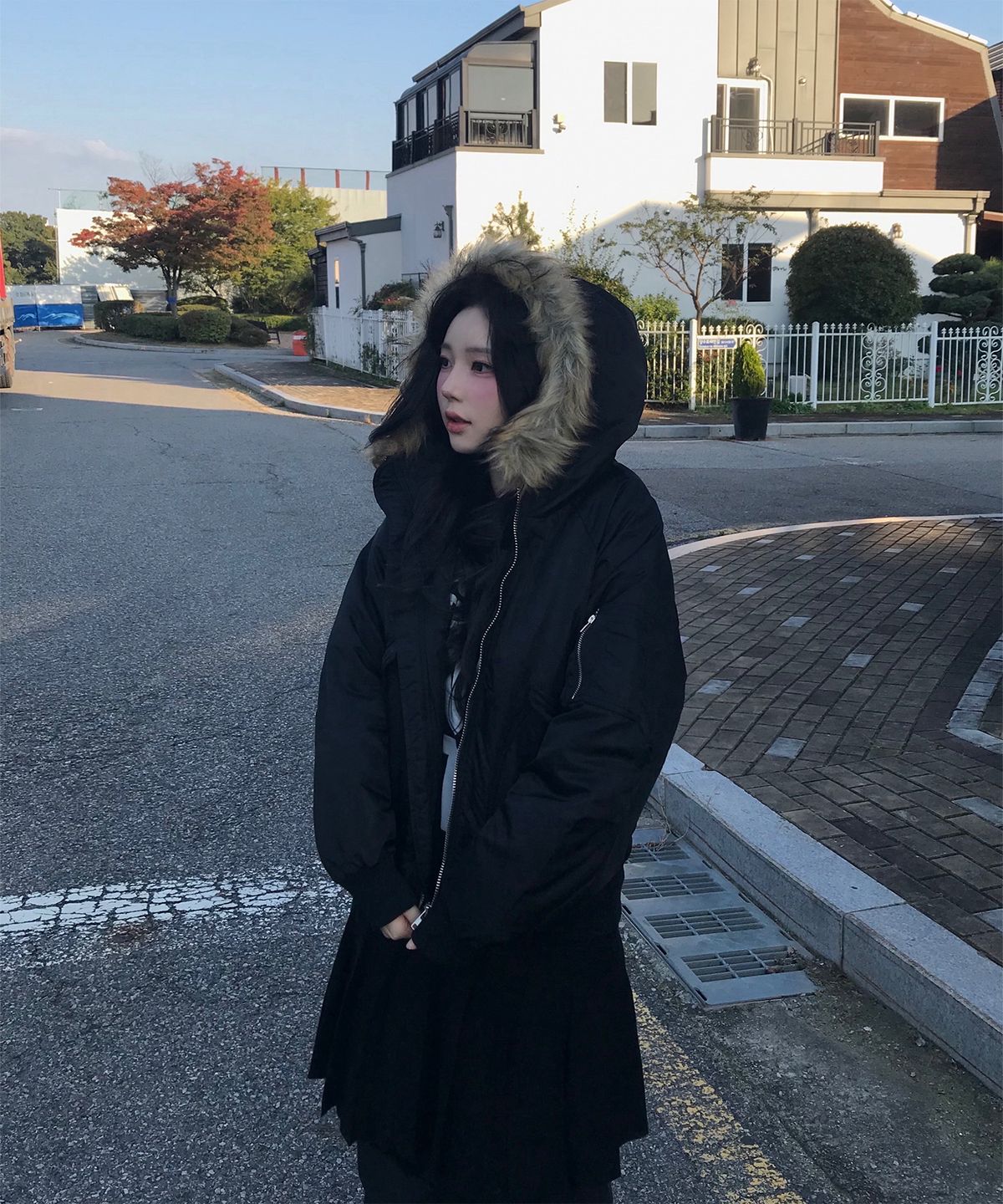 토피 우먼(TOFFEE WOMEN) W 퍼 후드 MA-1 점퍼 (BLACK)