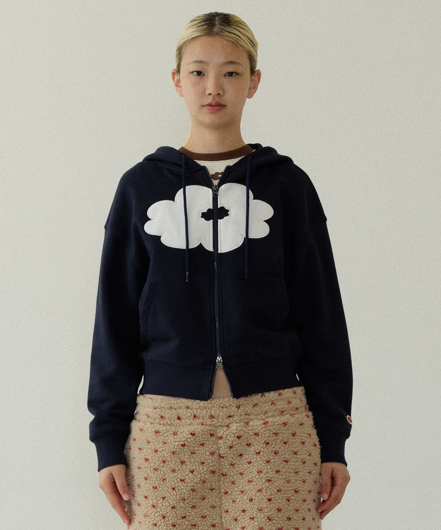 MUSINSA | DAISY SYNDROME FLORAL CROPPED HOODIE ZIP-UP navy