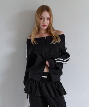 레이스 라인 투웨이 오프숄더 집업 (블랙)