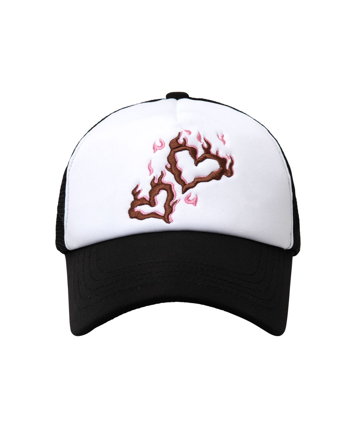 칠사(CHILLSA) Flame Heart Trucker Ball Cap_Black/White