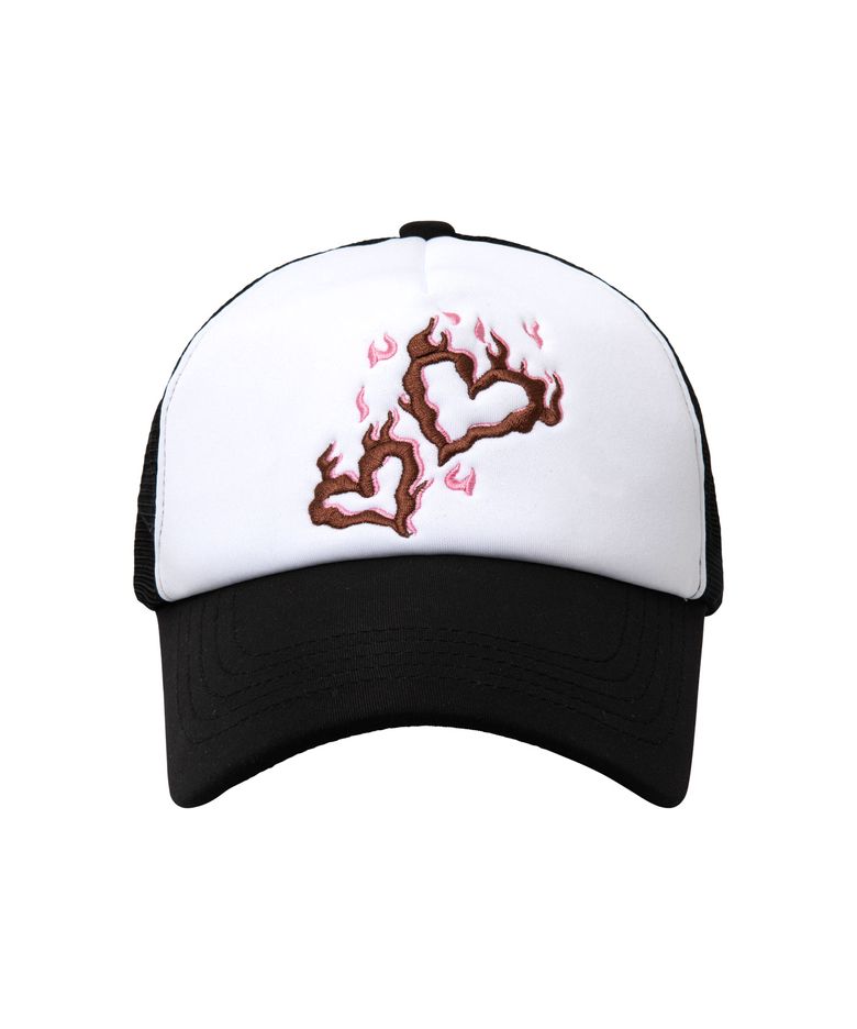 Flame Heart Trucker Ball Cap_Black/White
