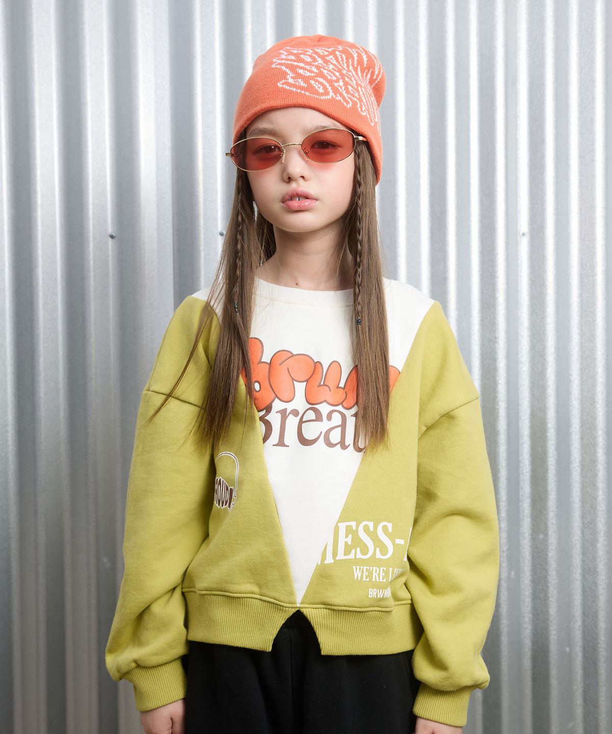 브라운브레스 키즈(BROWNBREATH KIDS) KIDS GIRL V CREWNECK - LIME