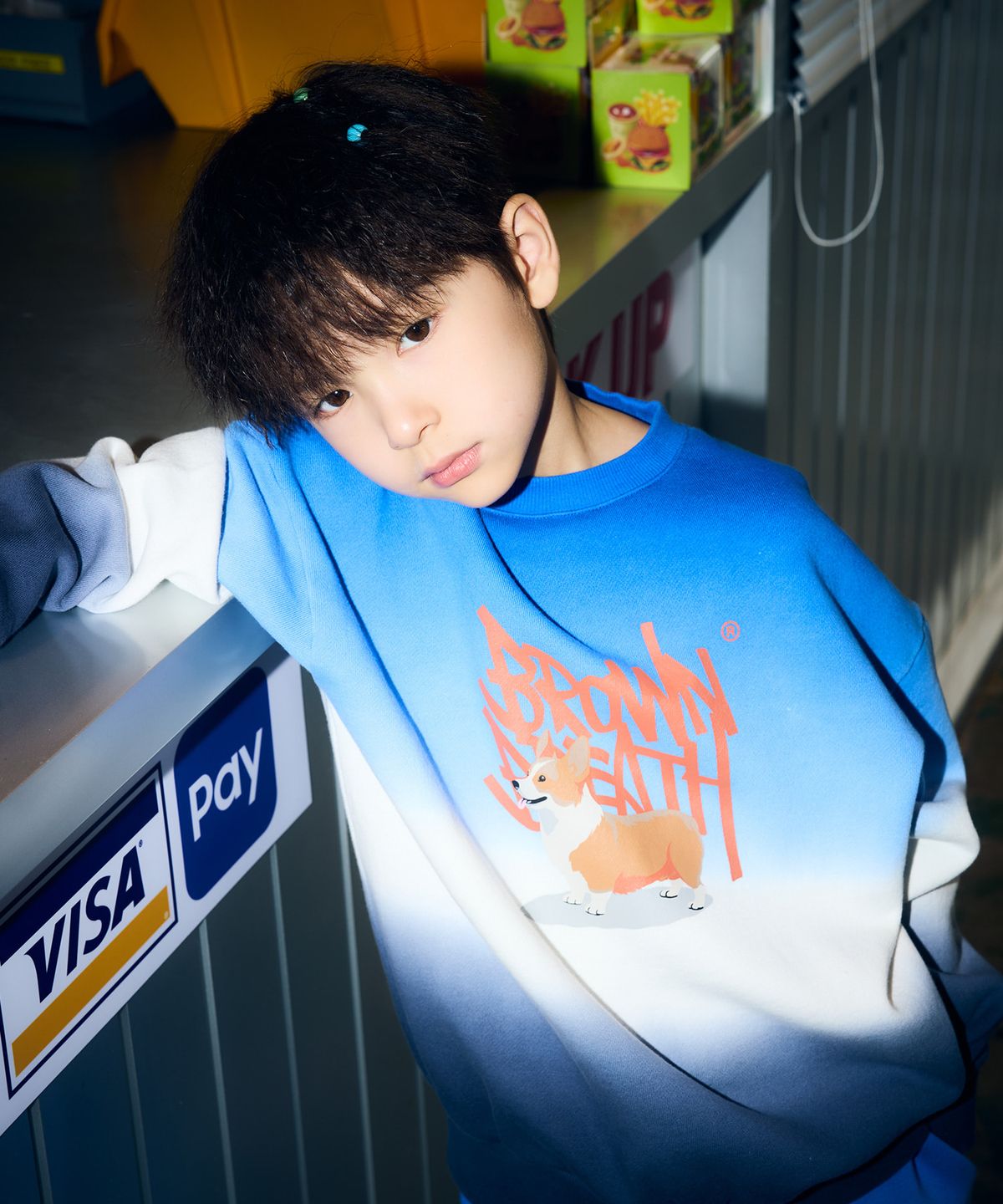브라운브레스 키즈(BROWNBREATH KIDS) KIDS PIGMENT WAITING TAG CREWNECK - BLUE