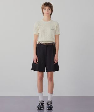 하프 슬리브 케이블 니트