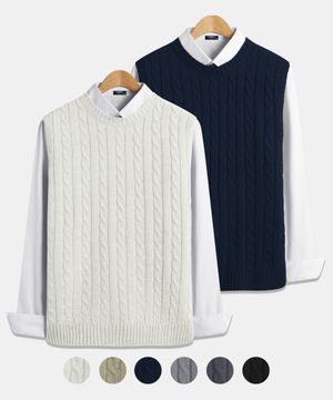 [2PACK] 레귤러핏 꽈배기 라운드 니트조끼 6color