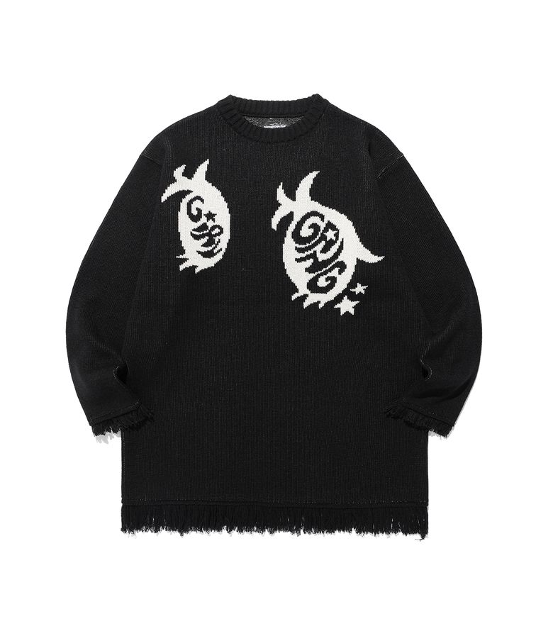 GIRL GANG EYES FRINGED KNIT_BLACK(NG2FFUK602A)