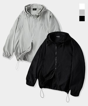 [짐웨어] 심볼 자수 나일론 후드 오버핏 윈드브레이커 자켓 (3컬러)
