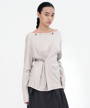 버튼 믹스 티셔츠 [베이지]