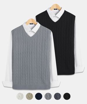 [2PACK] 레귤러핏 꽈배기 브이넥 니트조끼 6color