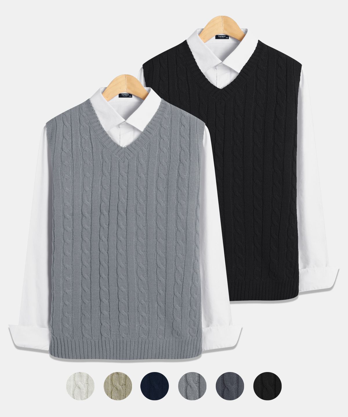 탑보이(TOPBOY) [2PACK] 레귤러핏 꽈배기 브이넥 니트조끼 6color