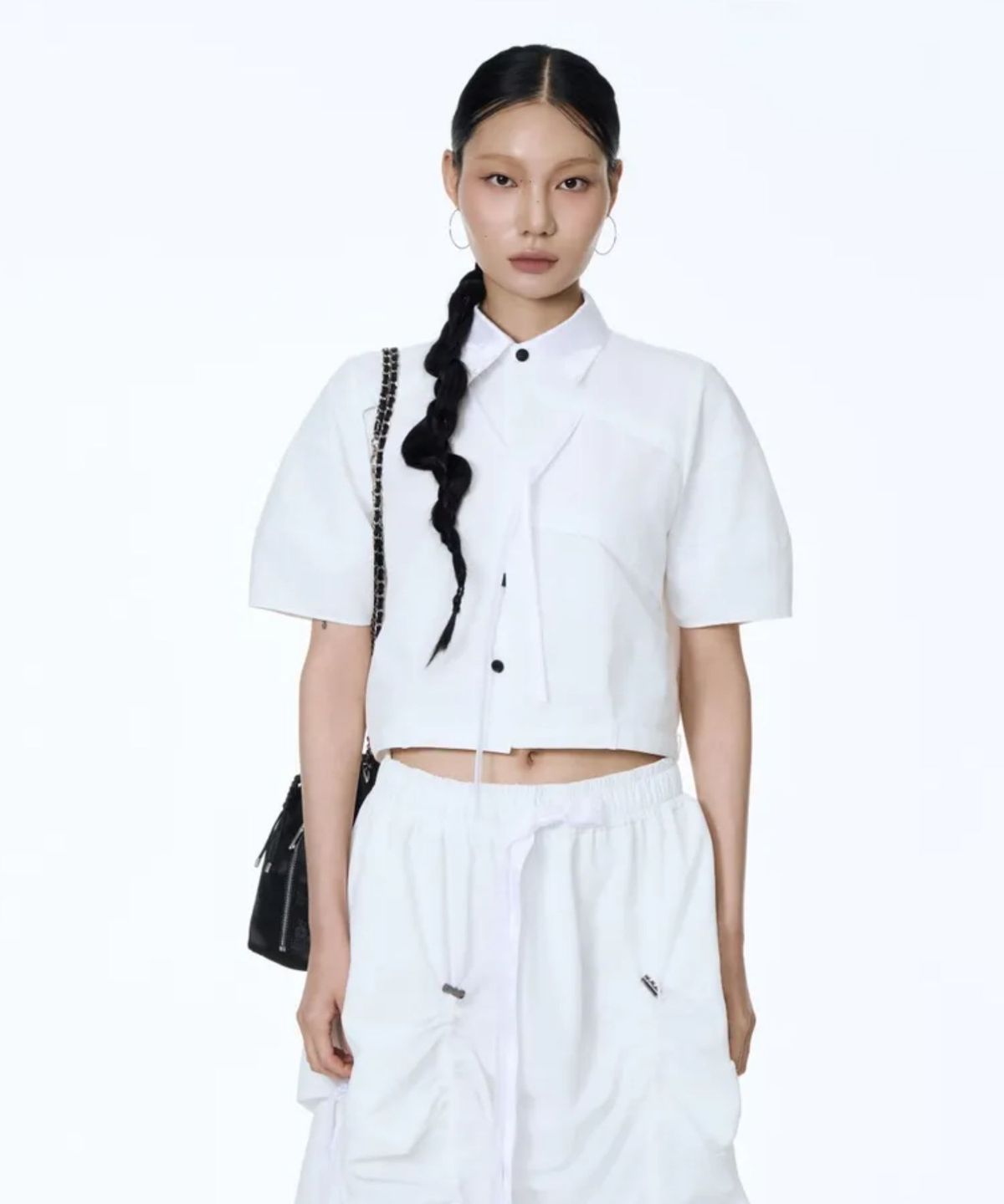 칠 하나 투 구육(71TO96) Hanbok Fabric Collar Crop Shirt (White)