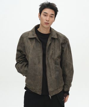 베이직 밴딩 투웨이 오버핏 블루종 레더 자켓 [브라운]