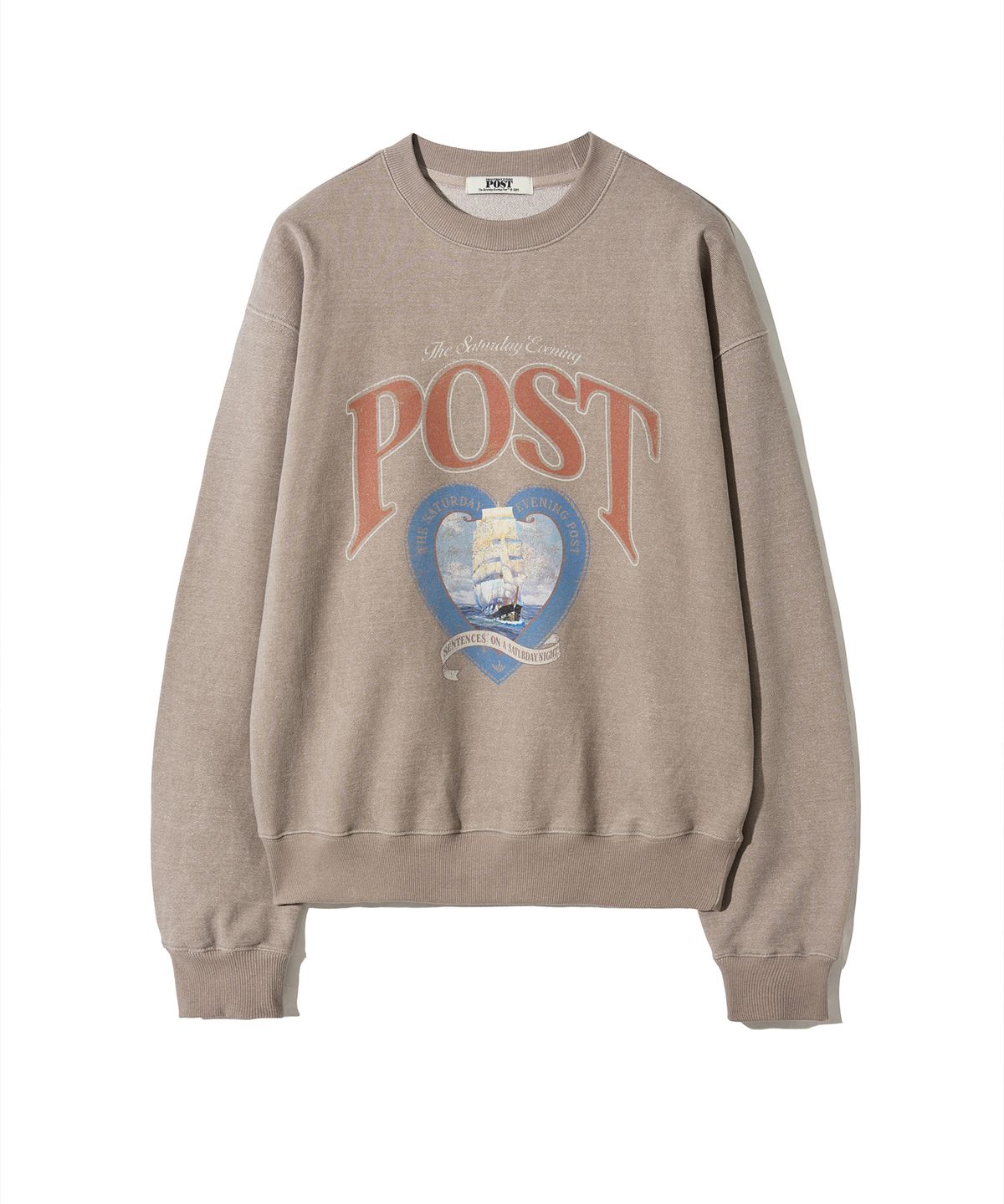 더 새터데이 이브닝 포스트(THE SATURDAY EVENING POST) Heart Ship Graphic Pigment Sweat Shirt Beige