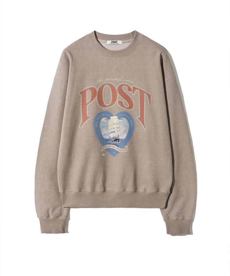 Heart Ship Graphic Pigment Sweat Shirt Beige