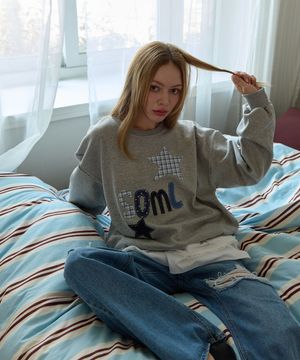 스타 soml 아플리케 패치 스웻 셔츠 (멜란지 그레이)