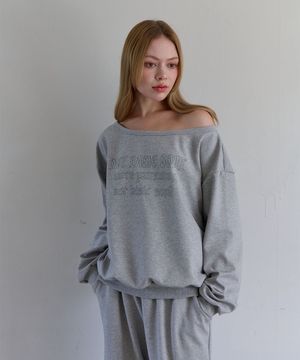 스타 리벳 레터링 오프숄더 스웻 셔츠 (멜란지 그레이)