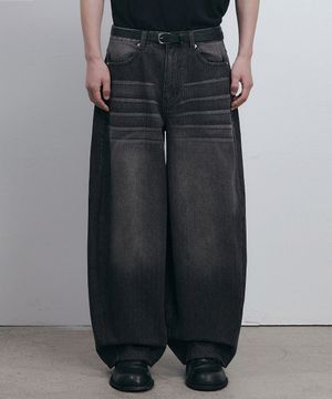 스트라이프 커브드 데님팬츠 (브라운)