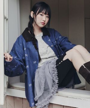 RIBBON EMBROIDERED WORK JACKET_BLUE