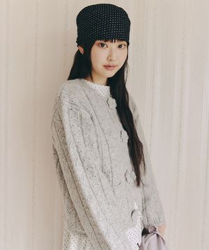 HANDMADE FLOWER BUTTON CARDIGAN_MELANGE