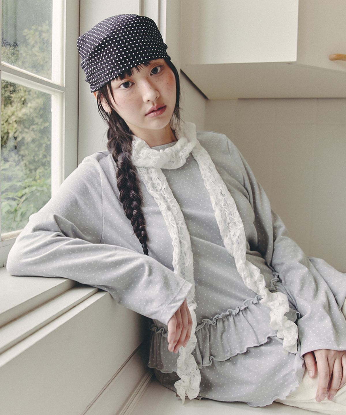 셀리테일즈(CELITAILS) DOT FRILL LAYERED T-SHIRT_SKY BLUE