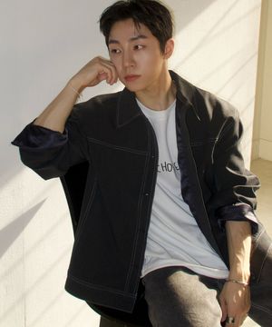 워싱 스티치 배색 싱글 카라 포멀 자켓 [블랙]