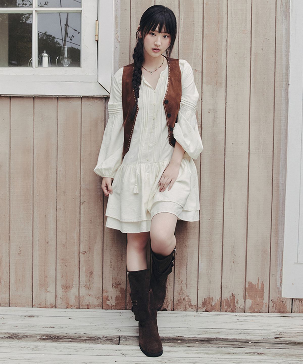 셀리테일즈(CELITAILS) EMBROIDERED PEASANT MINI DRESS_CREAM
