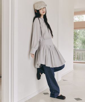 ASYMMETRIC GATHERED DRESS_LIGHT GREY