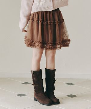 MESH FRILL TUTU SKIRT_BROWN