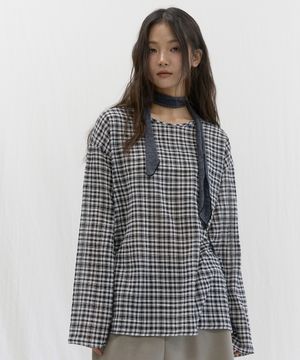 Long Sleeve Layered Check Top (Charcoal)