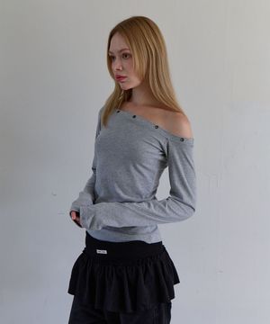 아일렛 언발런스 스트링 롱슬리브 (멜란지 그레이)