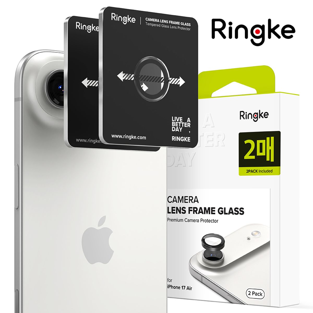 링케(RINGKE) 아이폰 에어 보호 필름 카메라 렌즈 프레임 강화유리 풀커버 2매