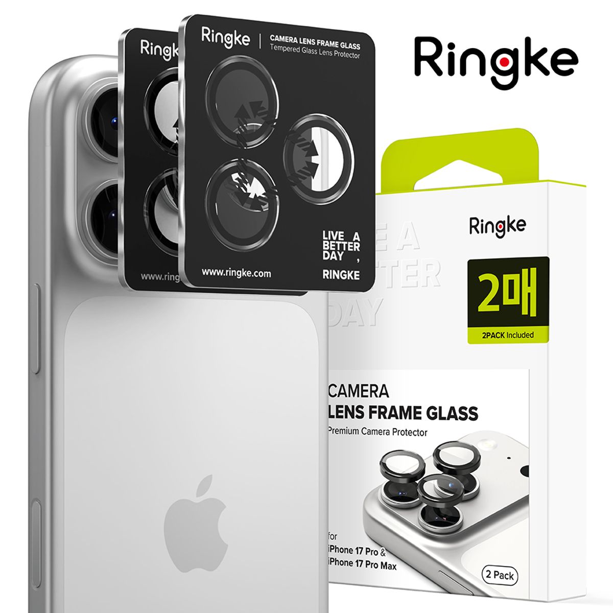 링케(RINGKE) 아이폰17 프로 보호 필름 카메라 렌즈 프레임 강화유리 풀커버 2매