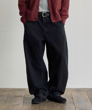 커브드 와이드 데님 - 흑청