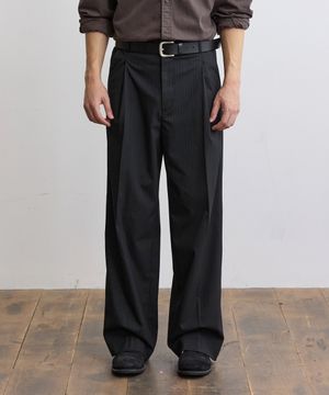 스트라이프 원턱 와이드 슬랙스 - 블랙