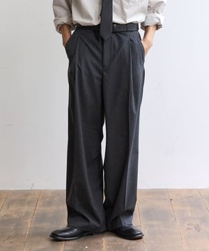 스트라이프 원턱 와이드 슬랙스 - 차콜 그레이