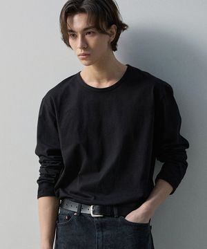 U넥 긴팔 티셔츠 - 블랙
