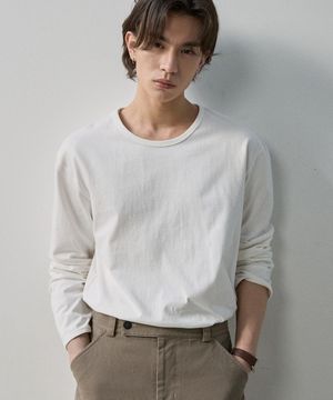 U넥 긴팔 티셔츠 - 아이보리