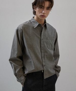 빈티지 크롭 스트라이프 셔츠 - 그레이