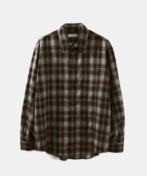 플란넬 체크 셔츠 - 브라운